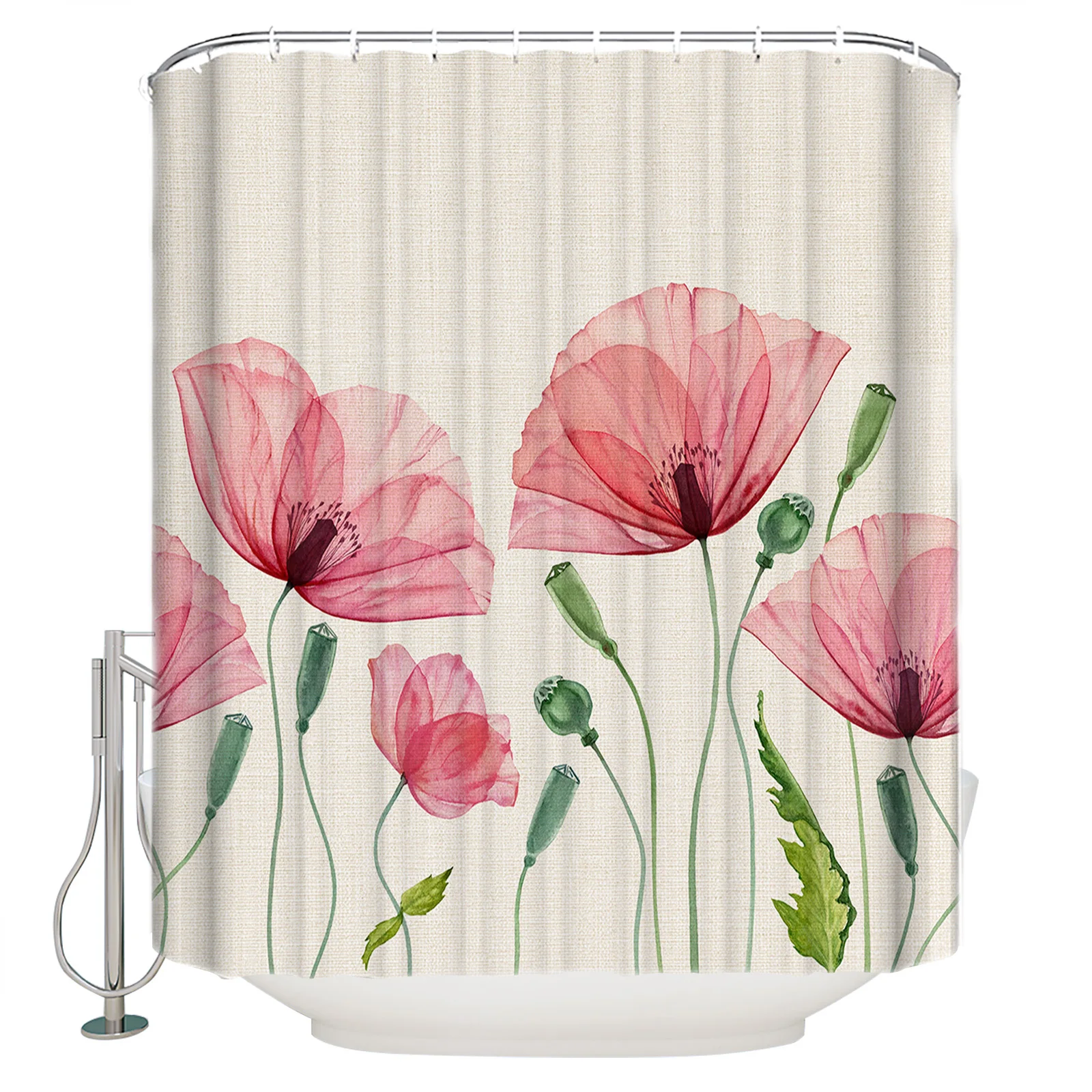 

Занавеска для душа с изображением макового цветка и растений, занавеска для душа для ванной комнаты с крючками, занавеска для душа из полиэс...