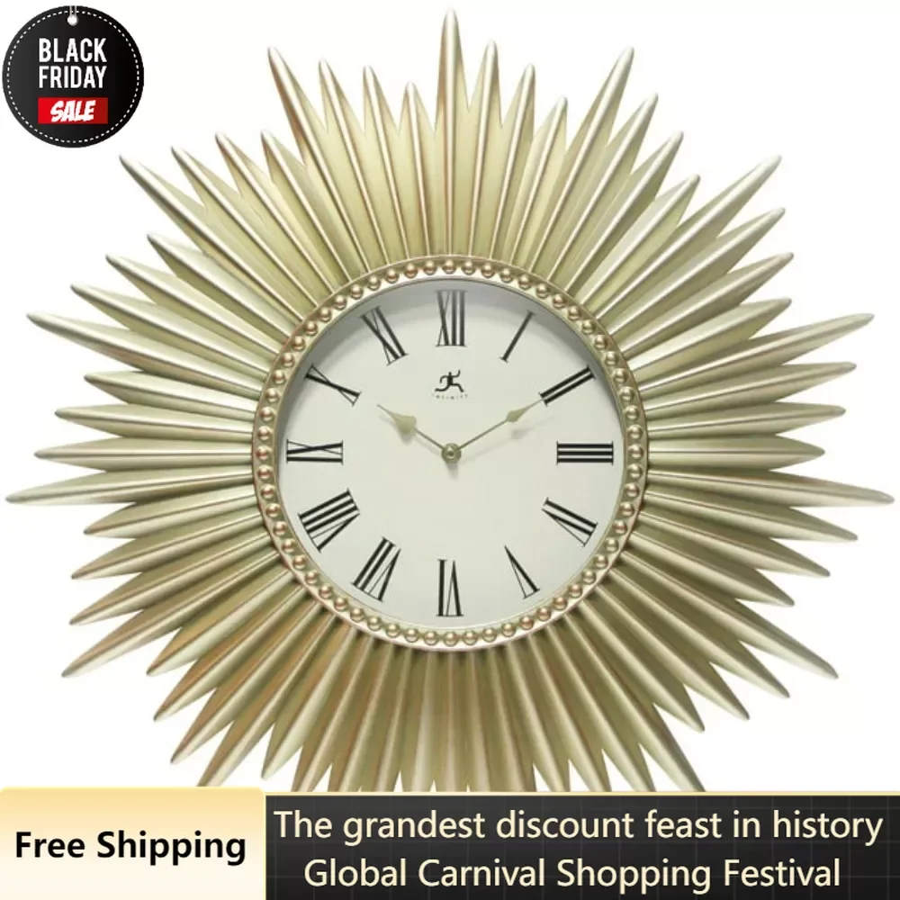 

Wall Decororation Free Shipping Sunburst 24-inch Gold Analog Display Modern Wall Clock Clocks Decor Digital Home Garden