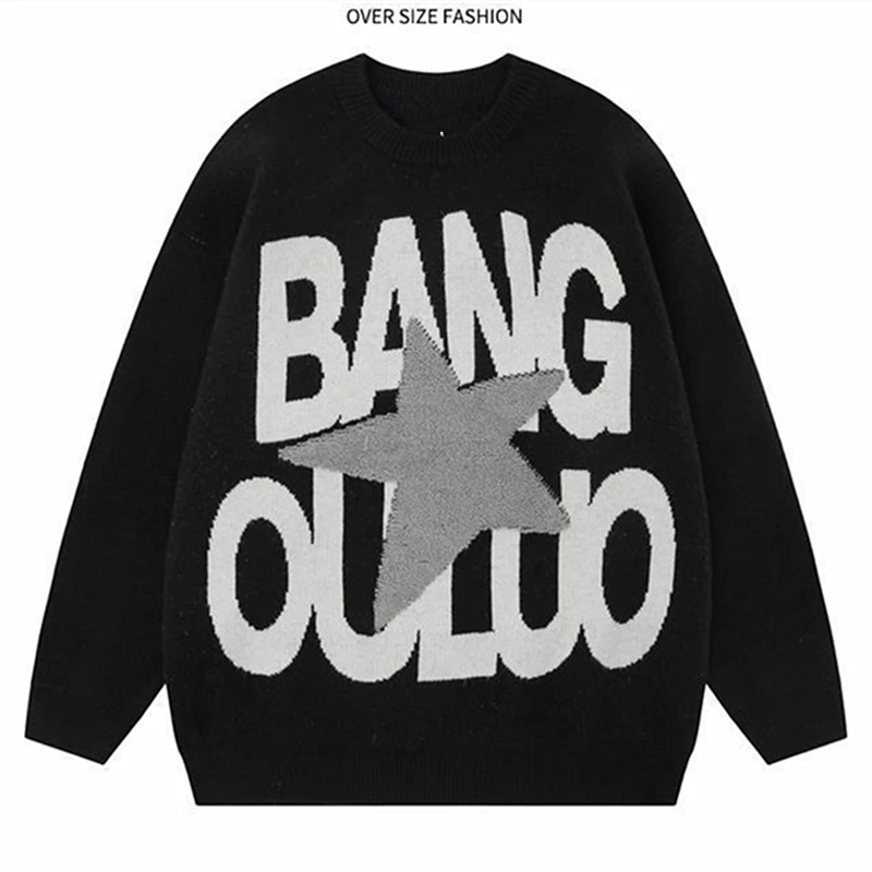 Корейский стиль K-pop свитера для мужчин в стиле хип-хоп с надписью и вышивкой Звезд