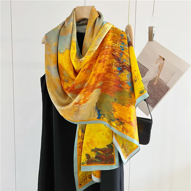 

Весна 100% шелковый шарф женские длинные шарфы шейный платок Бандана Платок модный всесезонный платок популярный солнцезащитный