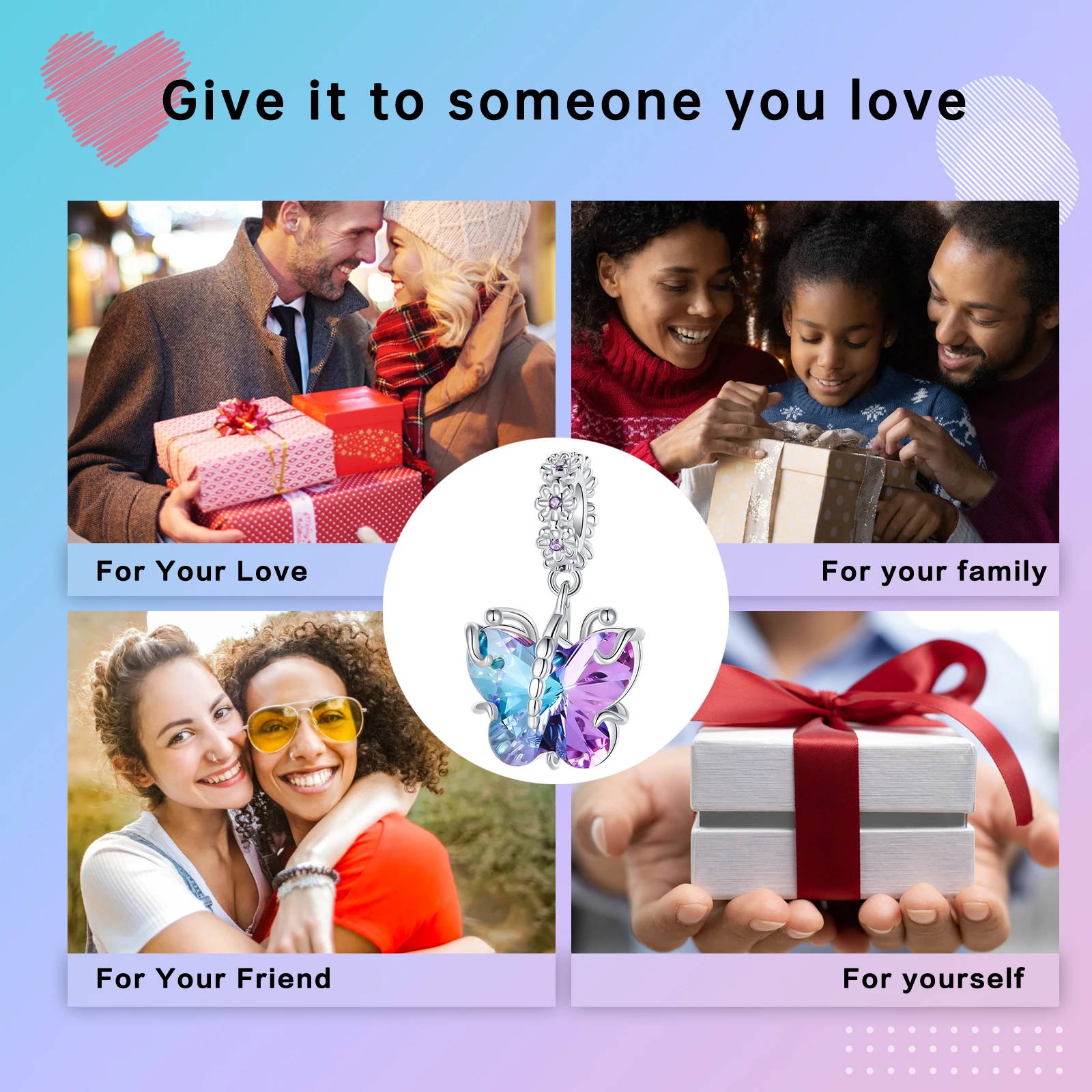 Женский браслет из серебра 925 пробы с подвеской в виде цветка бабочки животного