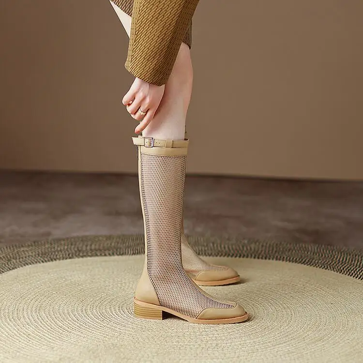 

Сапоги женские сетчатые, тонкие дышащие высокие сапоги с ремешком и пряжкой, с вырезами, на лето