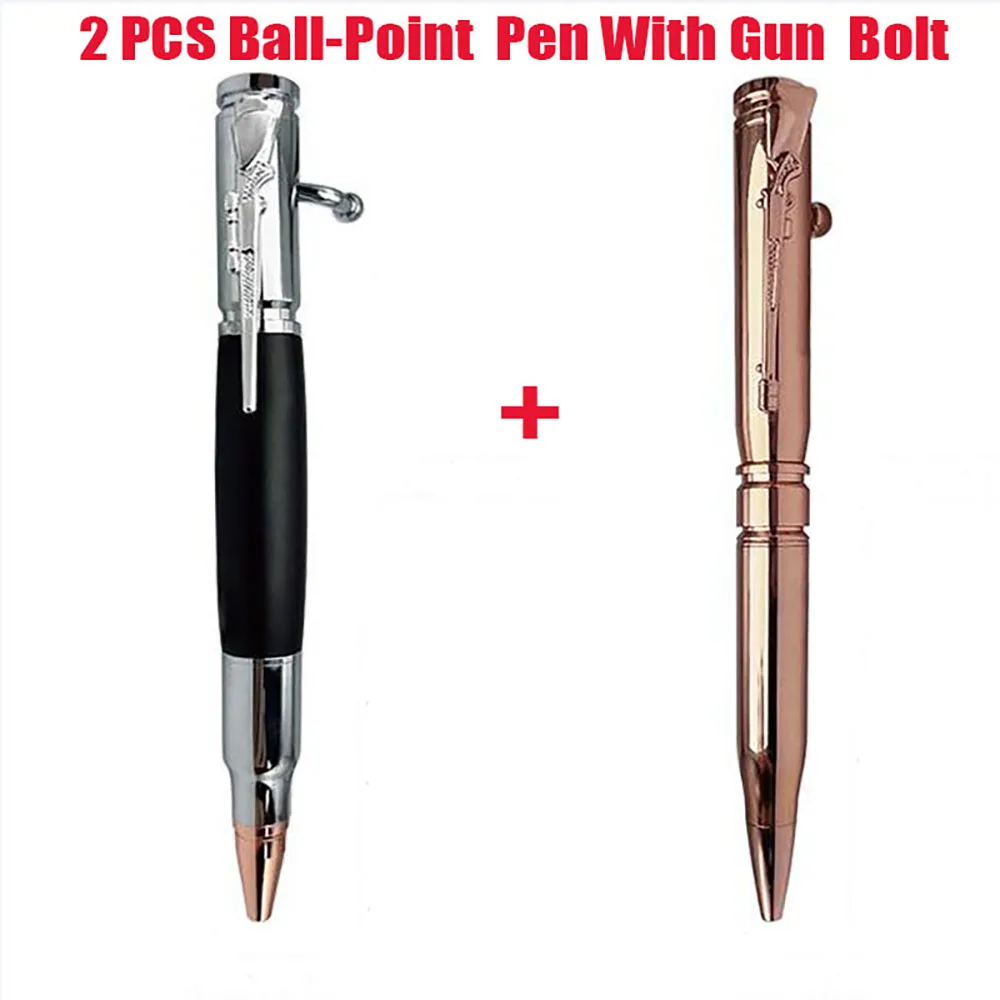 2PCS Metal Ballpoint Pen 2023 New Office School Wrting Stationery Gold Silver Black Retractable Ball-point Pen With Gun Bolt