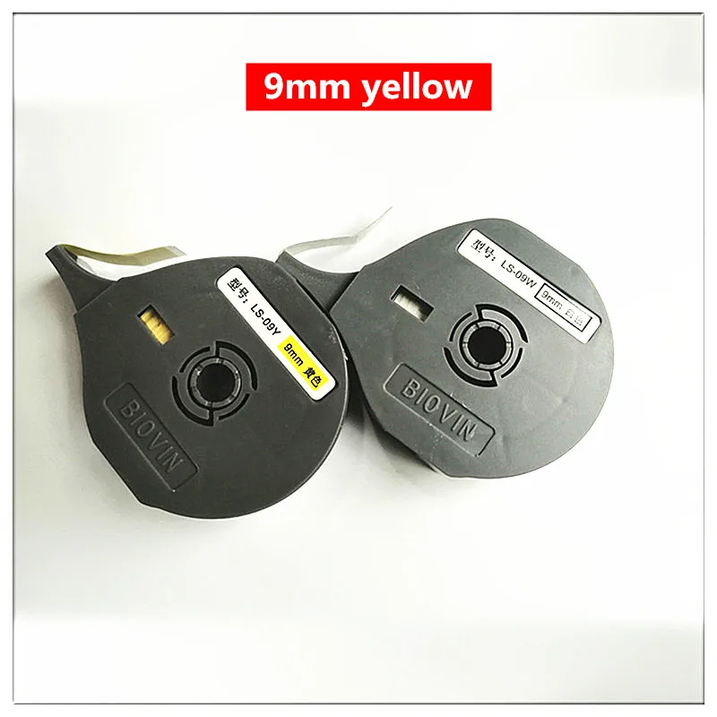

2pk 5pk 10pk cassette label taps ls-09y 9mmX8m yellow label paper for biovin Wire Marking Machine tube printer s710e,s700e,s650
