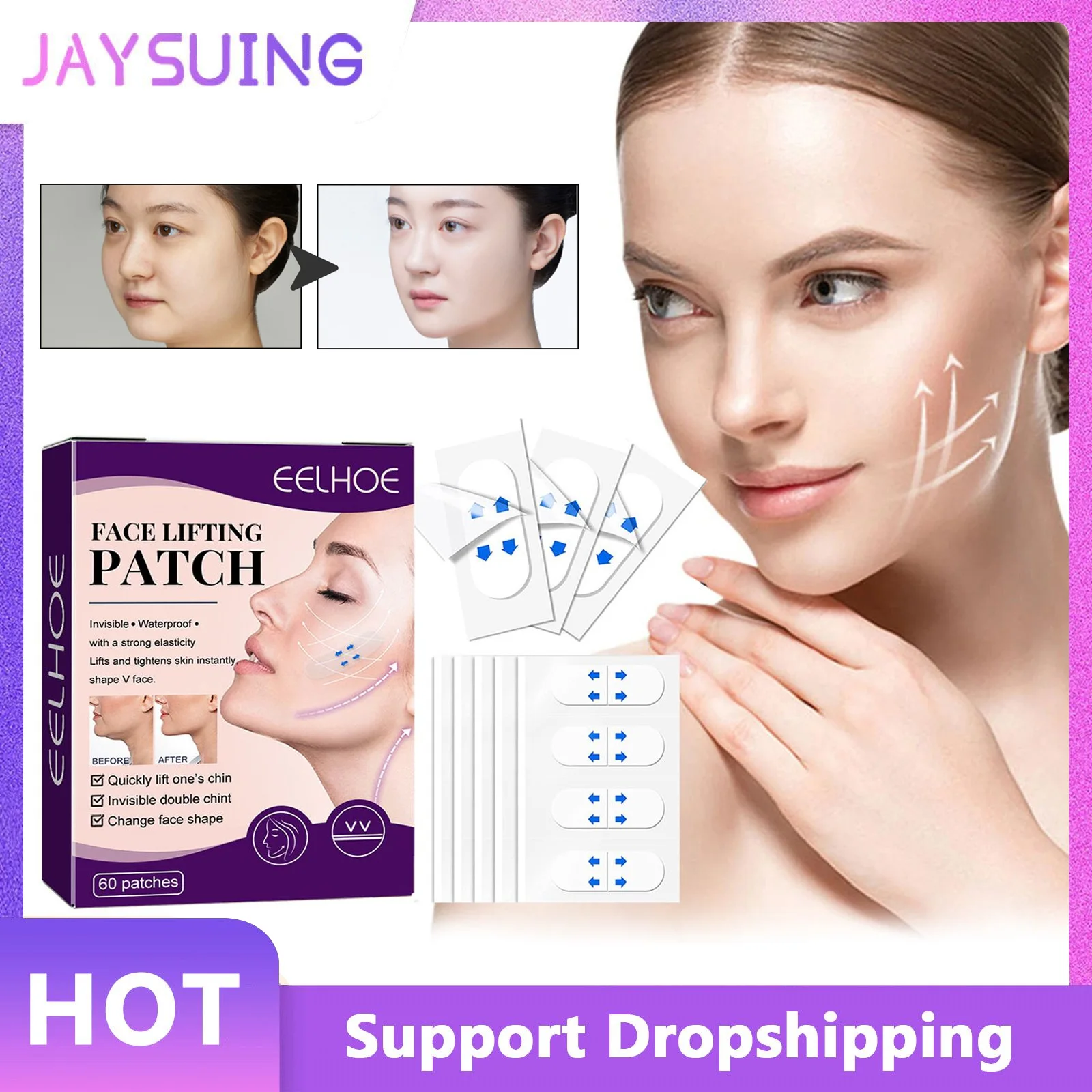 

Thin Face Stickers Anti Wrinkle Lot Fade Fine Lines Invisible Firming V-Shape Remove Sagging Chin Shaping Facial Lifting Patch