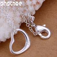 925 sterling silver 16 30 inch chain love heart circle pendant necklace for women jewelry fashion wedding engagement party gift