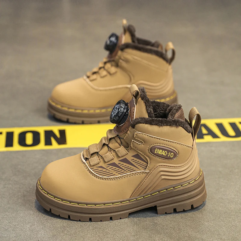 Детские зимние ботинки теплая плюшевая Байкерская повседневная обувь детские