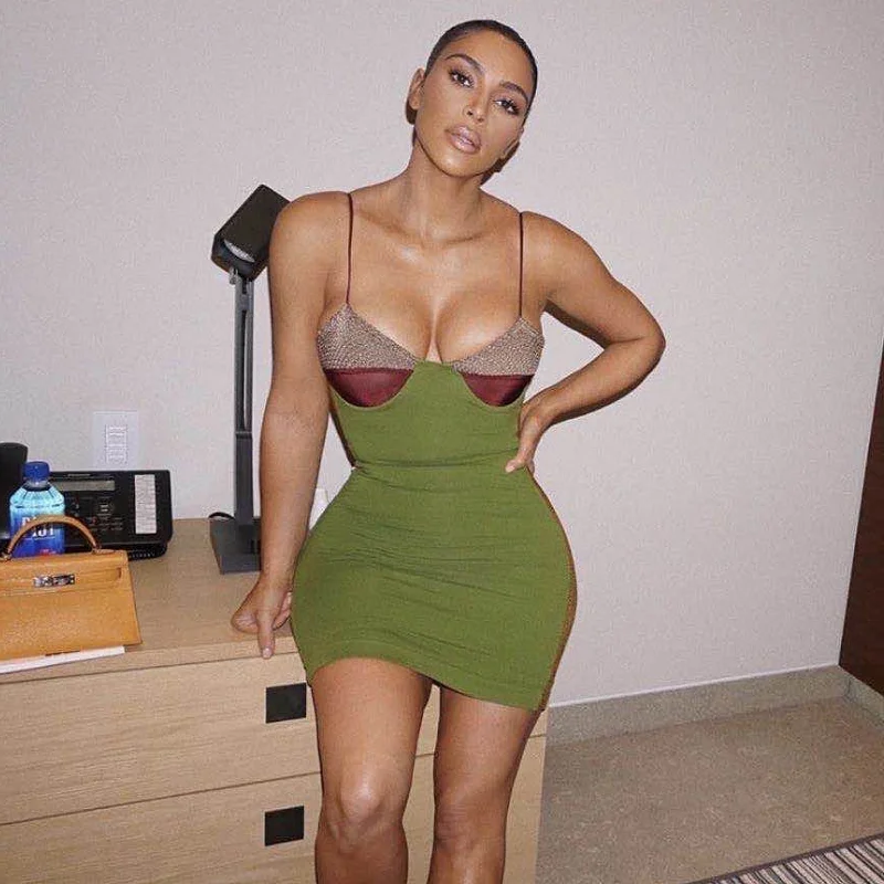 

High Quality Green Women Sexy Strap Bodycon Mini Dress Rayon Bandage Fashion Celebrity Red Carept Celebrate Nightclub Outfit