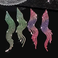 flatfoosie 2022 fashion crystal long tassel drop earrings for women luxury full rhinestone dangle earrings wedding jewelry gifts