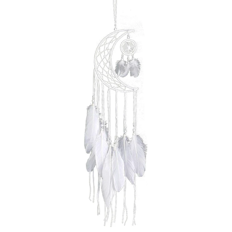 

Dream Catcher New Moon Design Handmade White Feather Wall Hanging Home Decoration Ornament Craft Gift (White Moon)