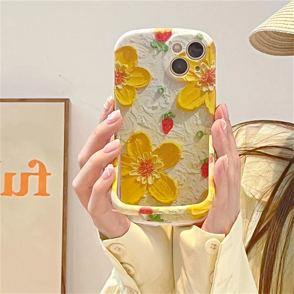 

Oil painting yellow flower bracket protective case for iPhone 14 Apple 12pro11/13/XsMax/XR fashionable fall proof phone case