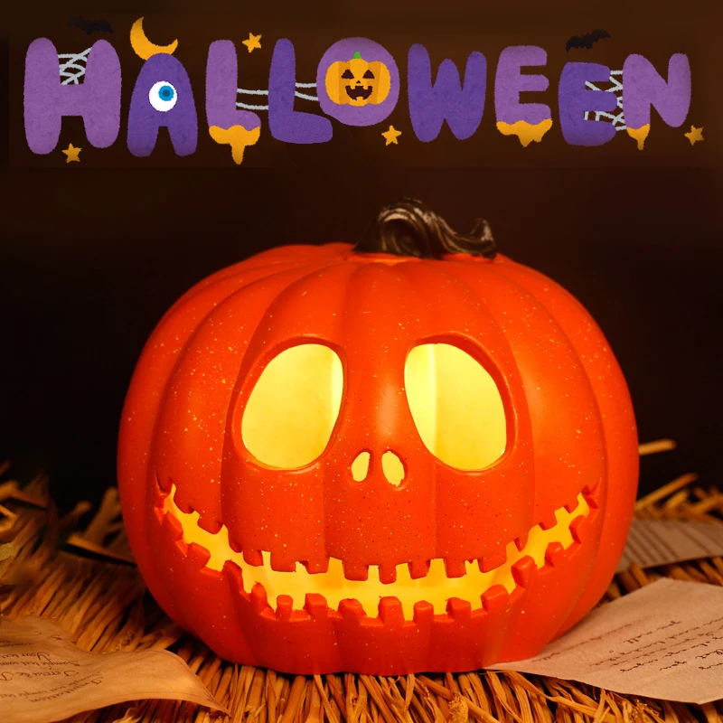 

24cm Halloween Pumpkin Led Light Lamp Jack-O-Lantern Pumpkin Creative Decoration Ghost Festival Glowing Park Indoor Garden