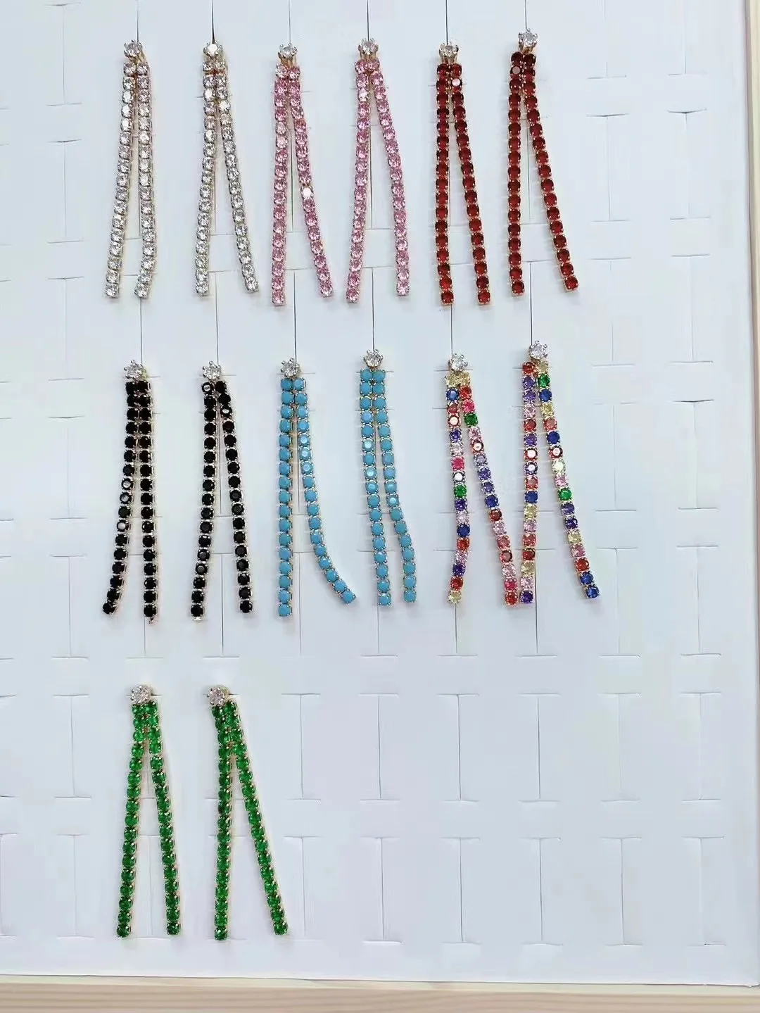 

5 Pairs, Crystal Zircon Gold Plated Long Chain Piercing Drop Earrings for Women Fine Jewelry Daily Pendientes