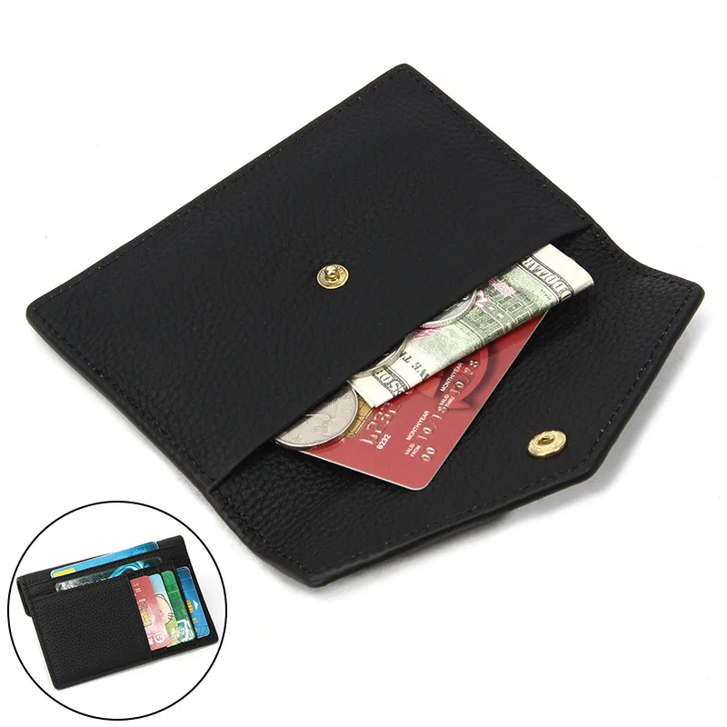 Ultra-thin Ins Style Genuine Leather Card Holder Fashion Mini Short Envelope Women Wallet Korean Japan ID Credit Card Case Purse