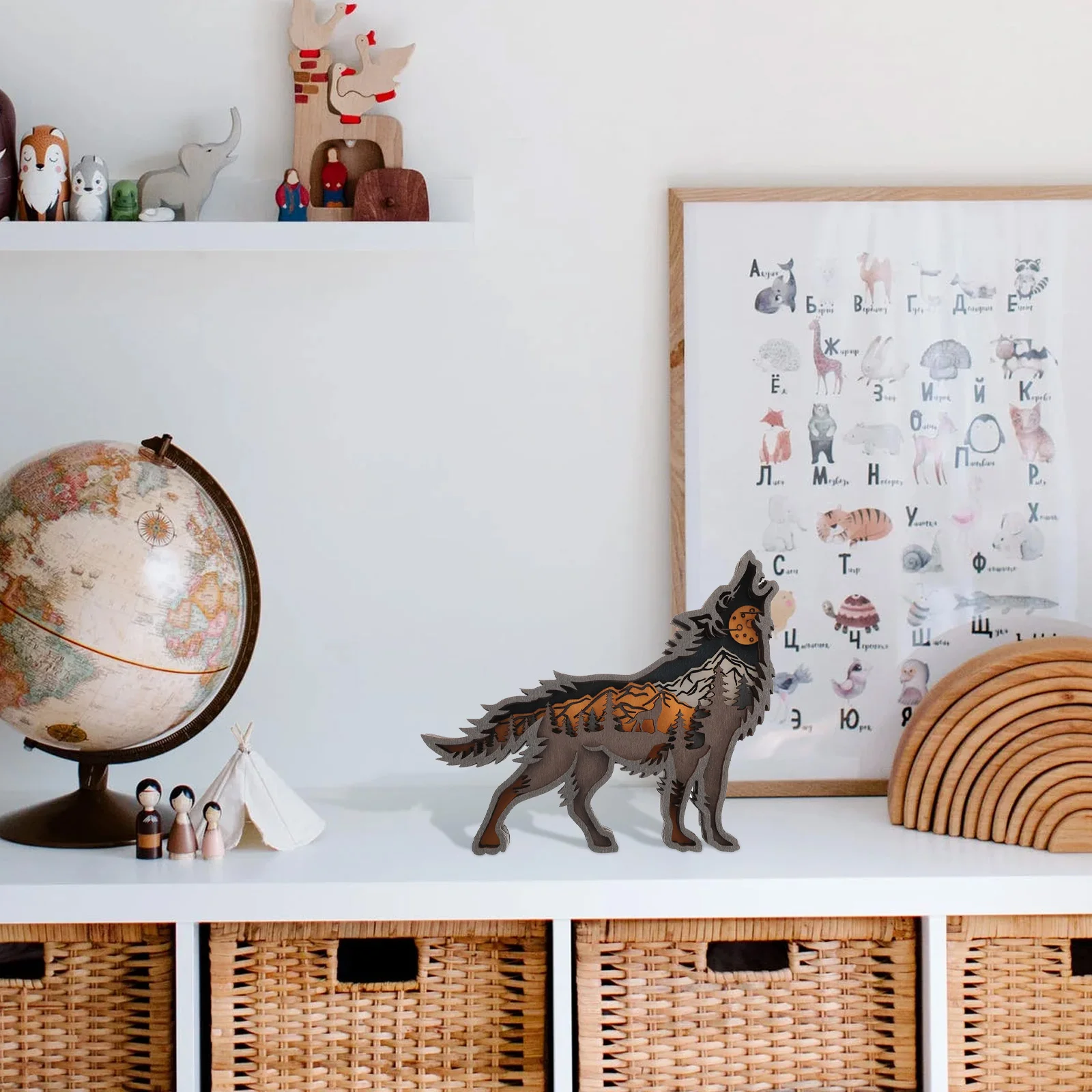 Офисное украшение Статуя волка Деревянный орнамент Украшения Моделирование