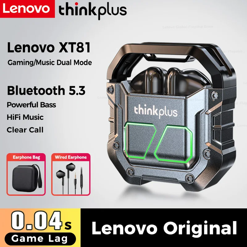 

NEW Original Lenovo XT81 Wireless Bluetooth 5.3 Earphone Gaming Earbuds Bass Surround Sound Wireless Headphones Earbuds With Mic