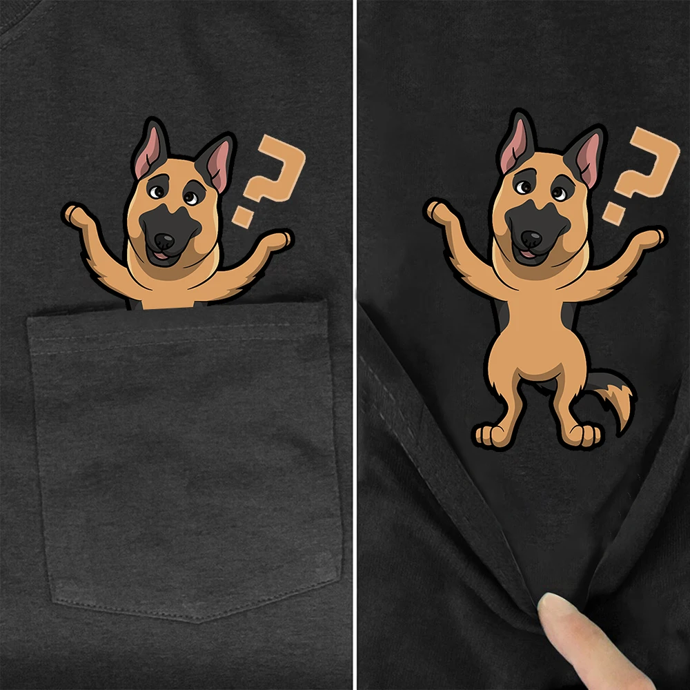 Хлопковые футболки CLOOCL 100% Забавные с карманом немецкой овчарки черные топы