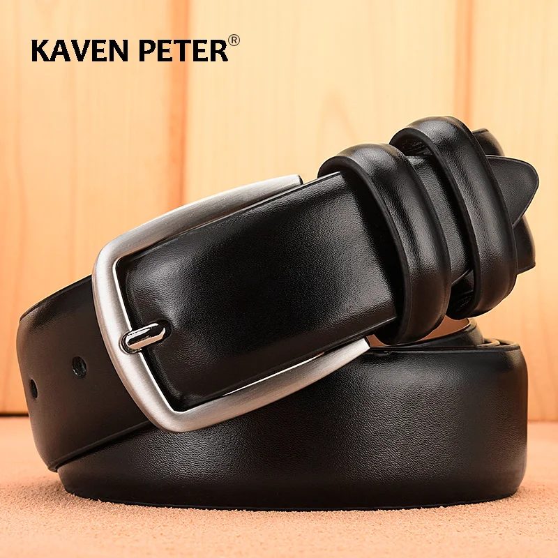 Genuine Leather Belts For Men High Quality Male Luxury Classic Cowskin Belt Business Pin Buckle New Fashion Designer Waistband