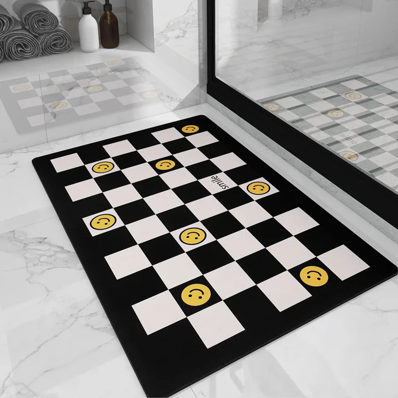 

Bathroom Anti-slip Mat Checkerboard Diatom Mud Quick-Drying Absorbent Pad Toilet Floor Mat Soft Diatomite Bathroom Nordic Carpet