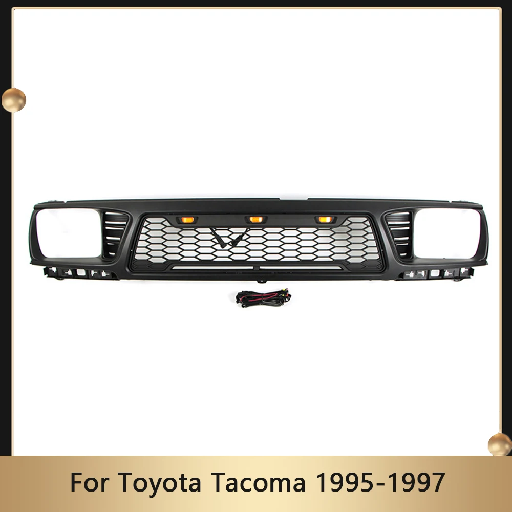 

Auto Parts ABS Upper Grid For Toyota Tacoma 1995-1997 Car Grille With Light With Letter Front Bumper Hood Mesh Racing Grill