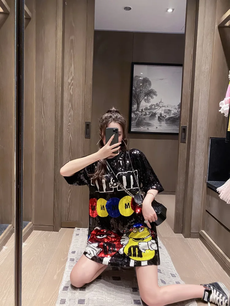 

Женское платье-футболка с блестками, в стиле хип-хоп