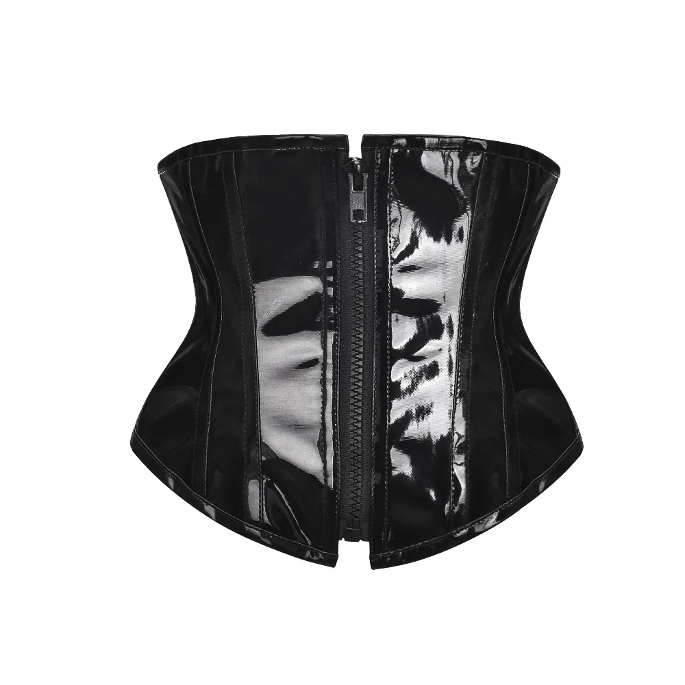 

Black PVC Underbust Corset Women Gothic Steampunk Bustier Pu Leather Zipper Waist Trainer Shaper Clubwear