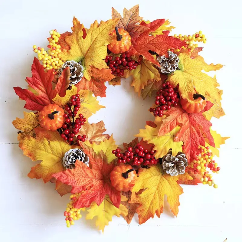 

Autumn Pumpkin Ring Wall Fall Wreath Garland Christmas Halloween Wreaths For Front Door Decoration for Thanksgiving