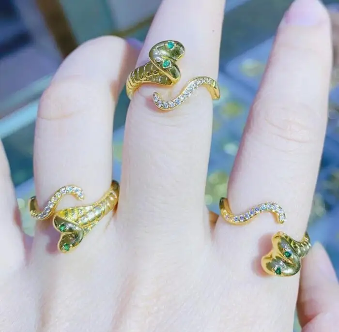 

1pcs Gold Color Snake Rings For Women Girl Adjustable Exquisite Enamel Shiny Cubic Zirconia Finger Ring Jewelry Gift jhk7
