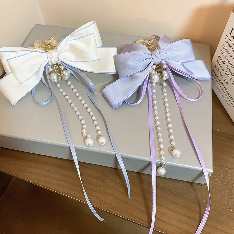 Модный Многослойный Жемчужный Коготь Для Волос С Бантом Женщин Простые Милые