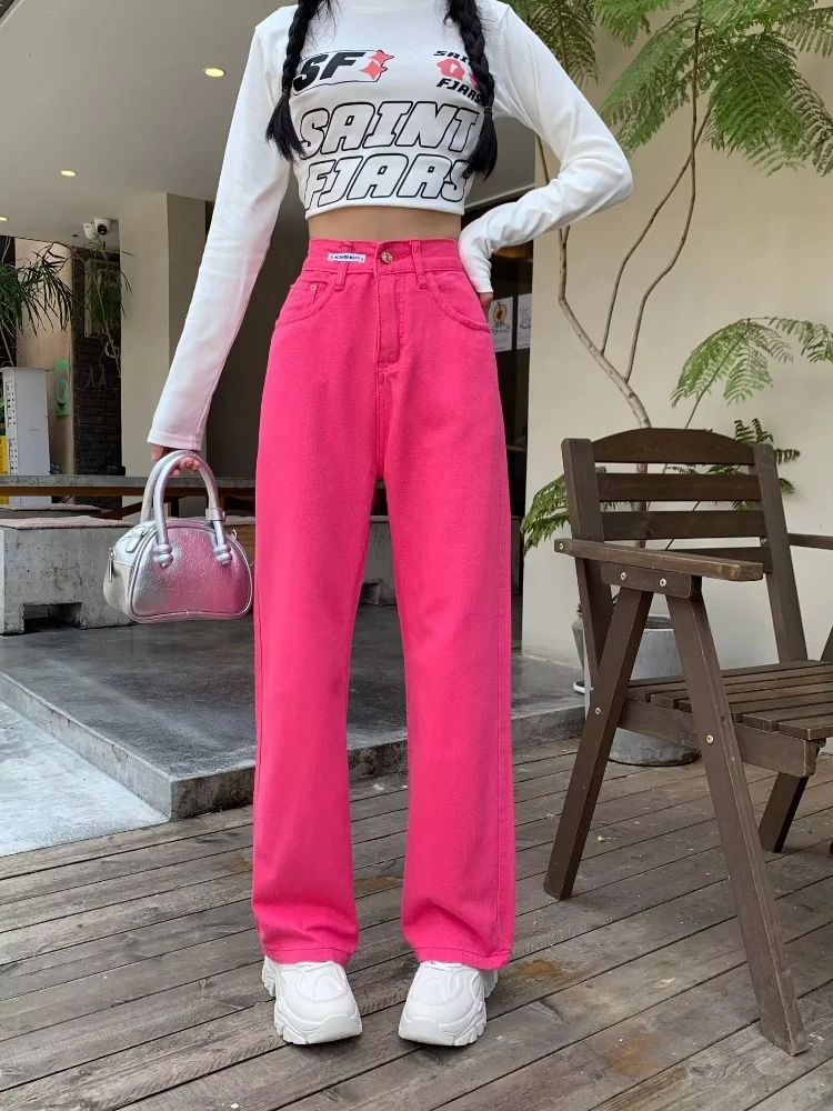 2024 Ropa Y2K модные розово-красные корейские повседневные узкие джинсы для женщин
