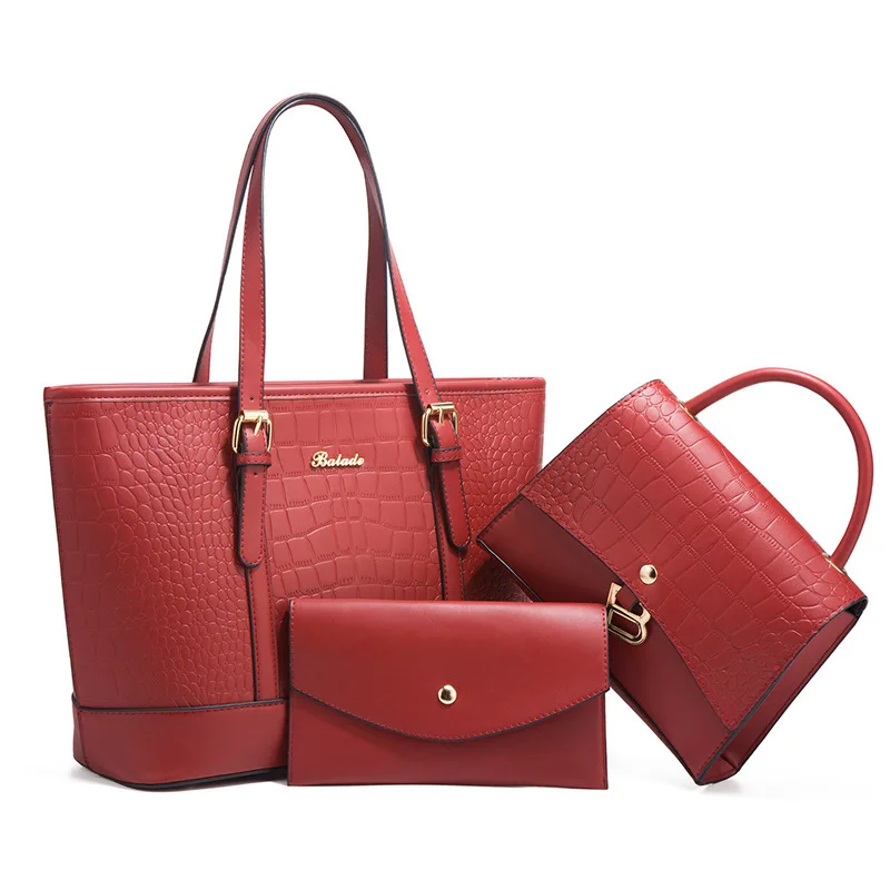 

TRAVEASY 3 Pcs Set 2022 Luxury Zipper Bags Women Alligator Pattern Solid Color Tote Bag Ladies Purses and Handbags Set
