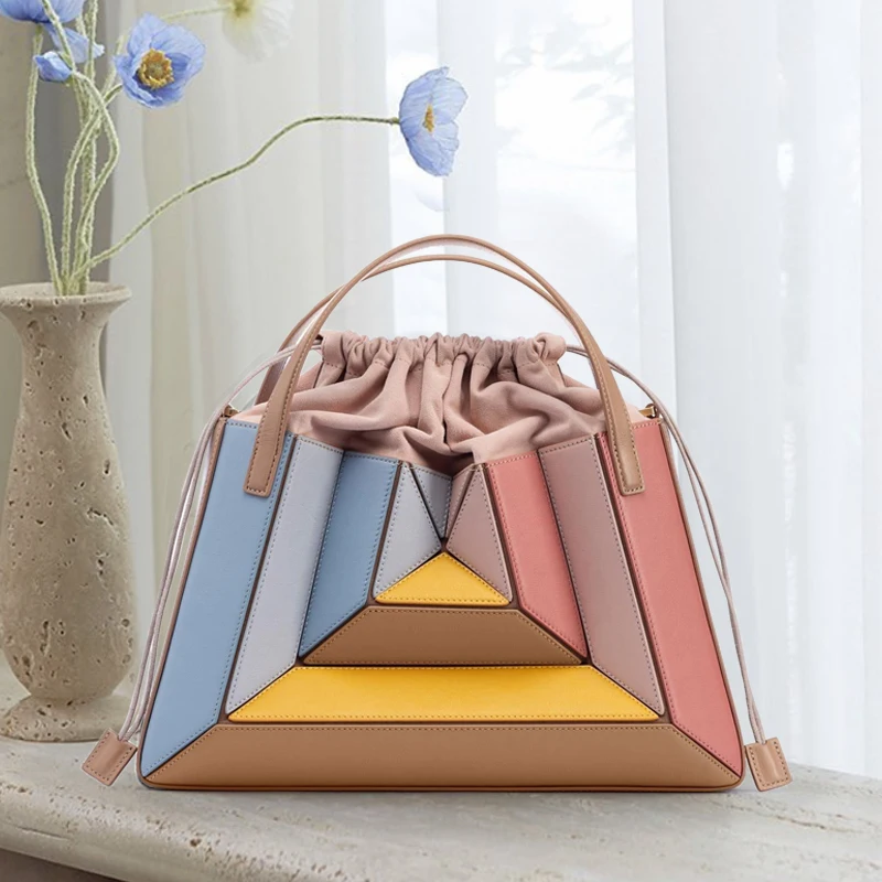 

Casual Bags For Women Luxury Designer Handbags And Purses 2023 New In PU Splicing Contrasting Color Top Handle Small Shoulder