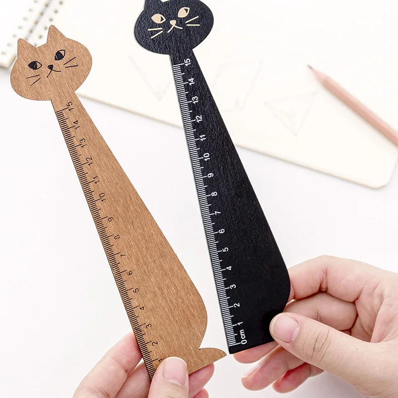 

LOLEDE Cute Stationery Kawaii Kitten Straight Ruler Wooden Sewing Drawing Fournitures Scolaires Back To School Office Supplies
