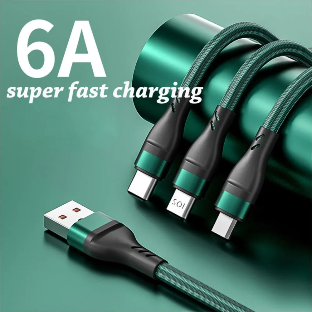 YOCPONO Support Flash Charging 6A Super Fast Charging 3 In 1 Data Cable Applicable To Android Huawei Charging Cable