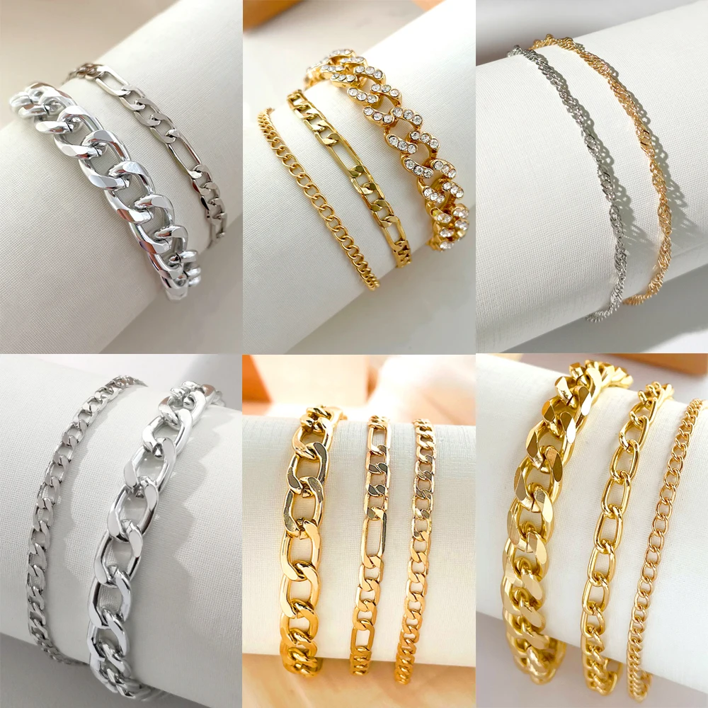 

Браслеты на лодыжку женские в стиле панк, простые ножные браслеты из кубинской цепи, металлические ножки, пляжные сандалии, ювелирные издел...