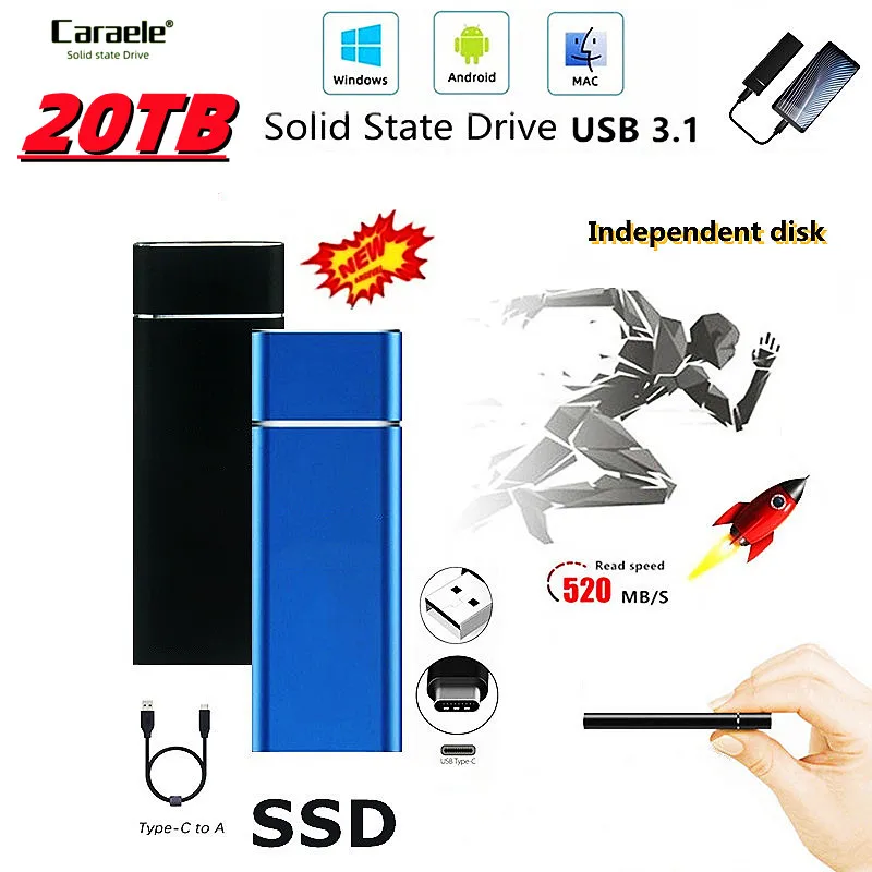 

SSD мобильный твердотельный накопитель 16 ТБ 12 ТБ устройство для хранения Жесткий диск компьютер портативный USB 3,0 мобильный жесткий диск твер...