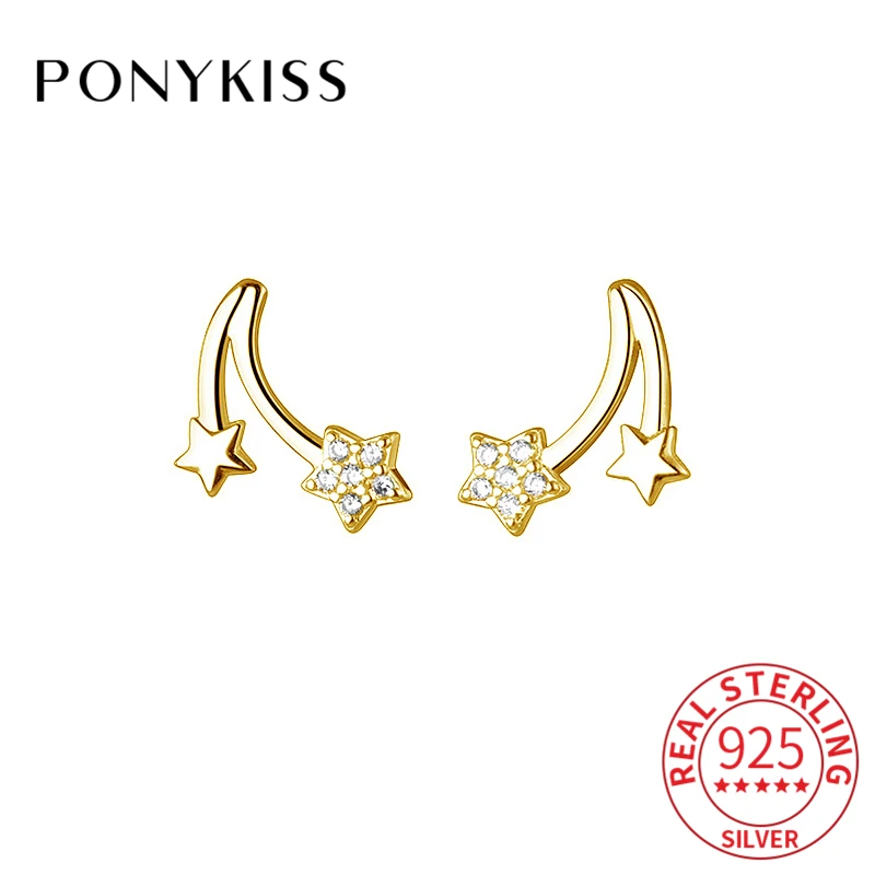 

Серьги-гвоздики PONYKISS женские, бижутерия в минималистичном стиле с настоящими искусственными серебряными цирконами, звездой и метеоритом, и...