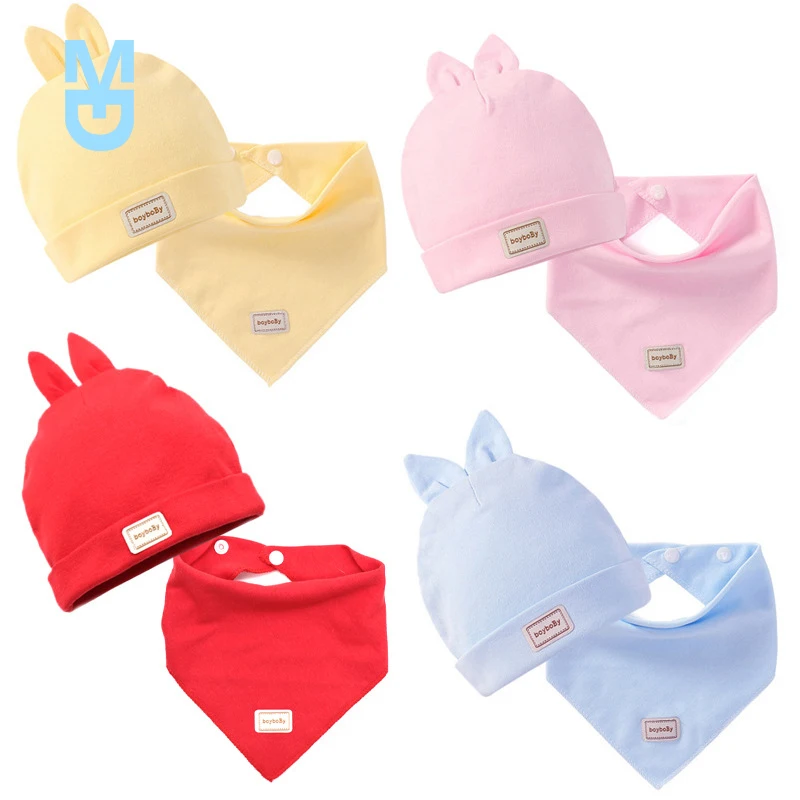 

New Cute Colors Kids Hat with Bibs Candy Solid Boys Girls Baby Beanies Cotton born Bibs Toddler Caps Infant Accessories