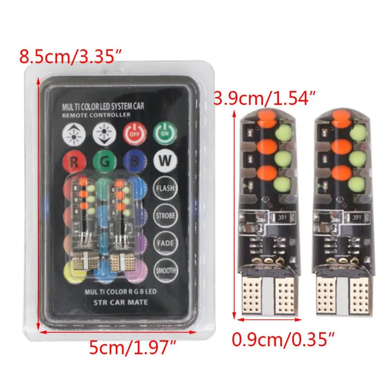 2 шт. автоматическая лампа для чтения T10 W5W RGB светодиодная внутреннего купола