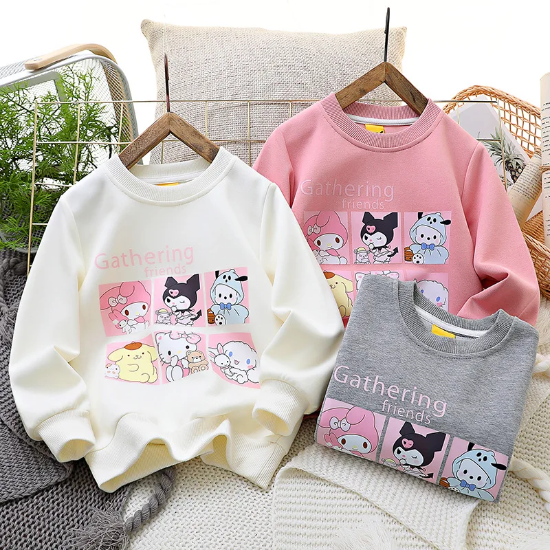 

Sanrioed Hello Kitty Kuromi My Melody Children's Sweatshirt Autumn Cartoon Style Kawaii Round Neck Warm Cotton Sweatshirt 23 Hot