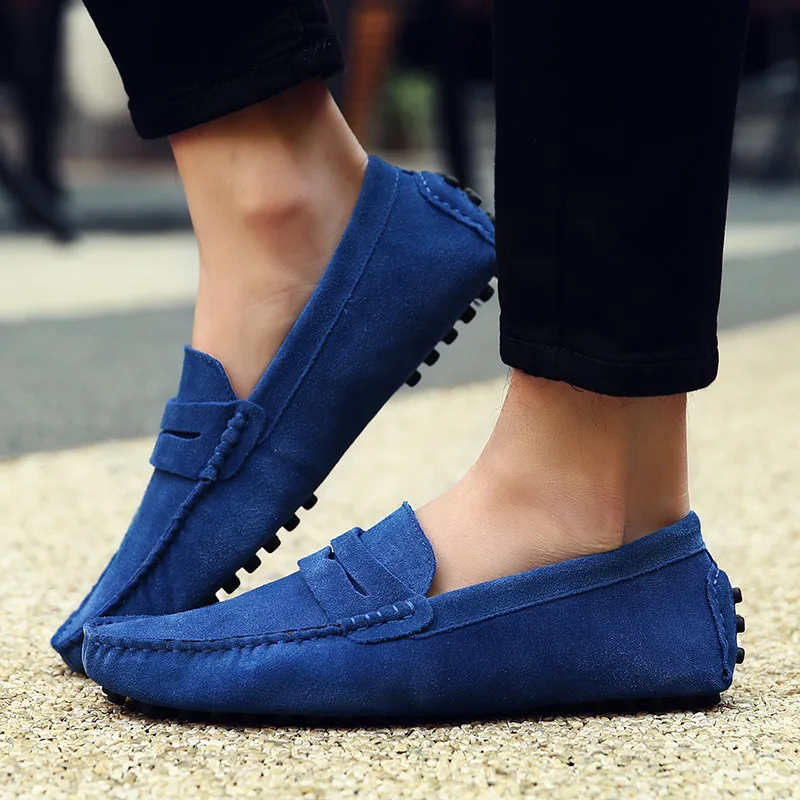 

Men Shoes Black Suede Leather Loafers Men Slip On Walking Driving Shoes Moccasin Soft Comfortable Summer Casual Shoes Red Flats
