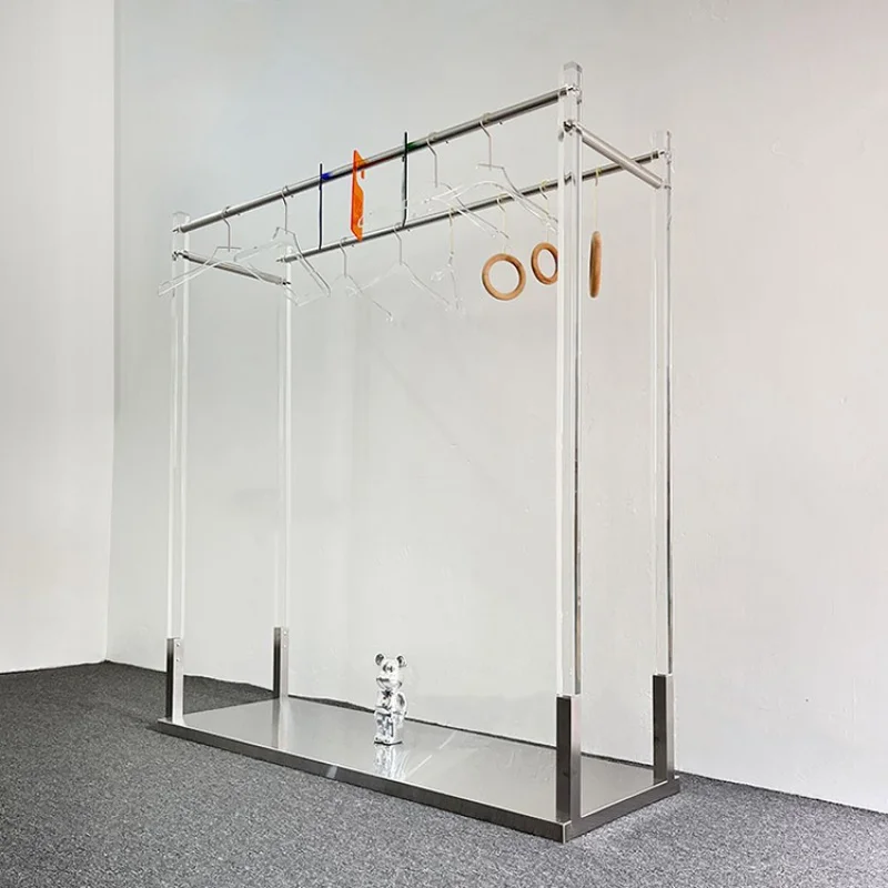 На заказ витрина для магазина одежды полка из нержавеющей стали с золотым и