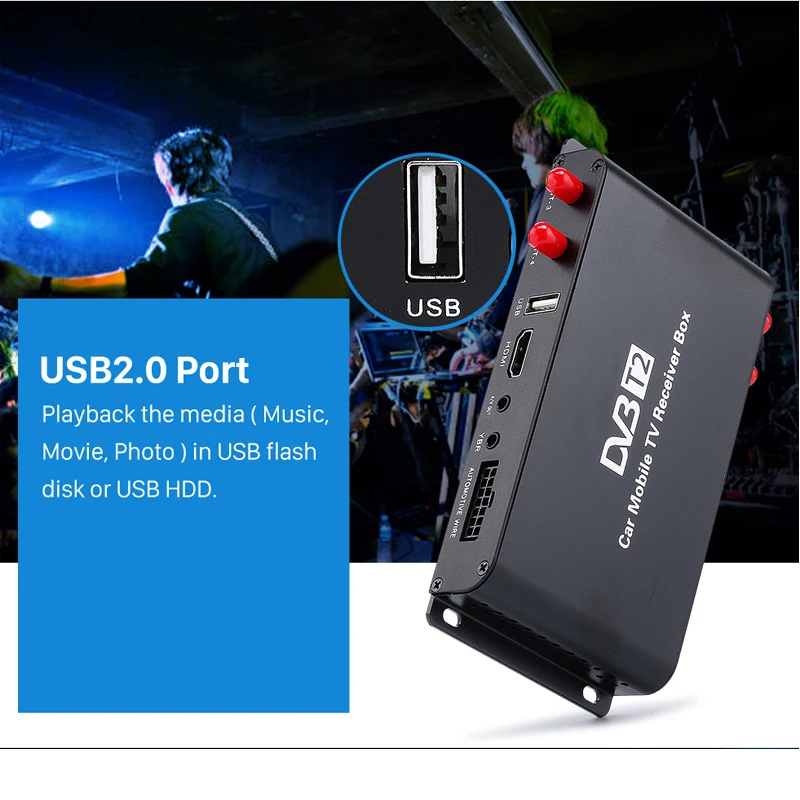 

HEVC Terrestrial Automotive Digital Tv Receiver Decoder DVB-T2 Tuner DVB T2 Car Tv Box Kit Camping RV TDT Antenna Media Player