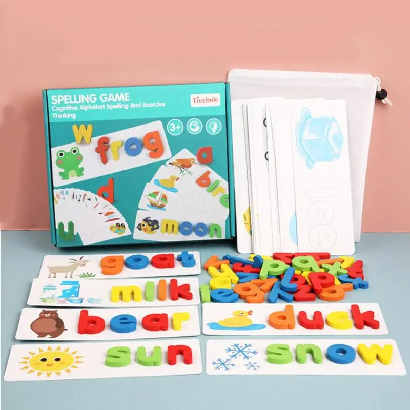 

Wooden Spelling Word Puzzle Game Kids Educational Toys for Children English Alphabet Cards Learning Writing Skills Training Toy