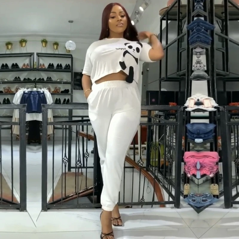 

Комплект из двух предметов для африканских женщин, новинка 2023, летние и осенние хлопковые костюмы с рисунком панды, топы и брюки, костюмы, повседневная одежда для девочек