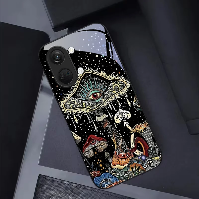 Фото Чехол для телефона Mystic Evil Eye Mushroom из черного стекла для OnePlus 6 6T 7 7T 8 8T 9 10 Pro 11R 12R 13R Nord CE 2T 2 3 Lite N20 30 №4