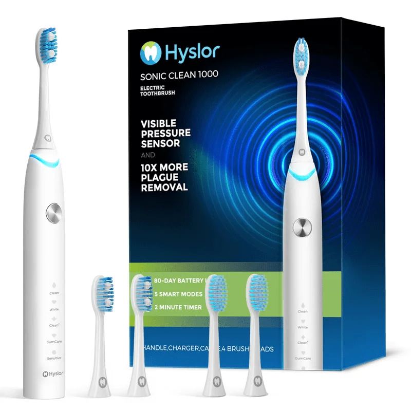 

Toothbrush for Adults, Whitening Electrical Toothbrushes, Sonic Toothbrush with Pressure Sensor, 5 Modes & 4 Brush Heads, White