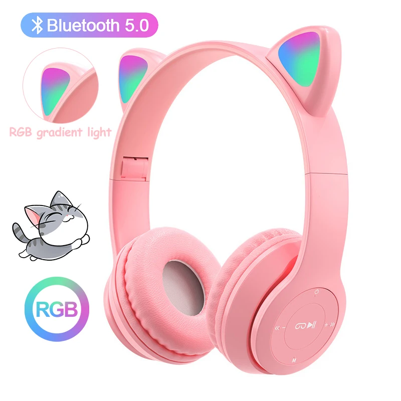 

Cat Ear Wireless Headphones Bluetooth Glow light Stereo Bass Helmets Gamer Hifi Sports Headset Wireless Earbuds for PC Phone
