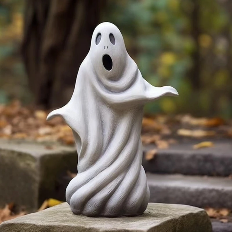 

Halloween Garden Sculpture White Ghost Outdoor Statue Lovely Ghost Garden Decoration Resin Crafts Durable Easy To Use White