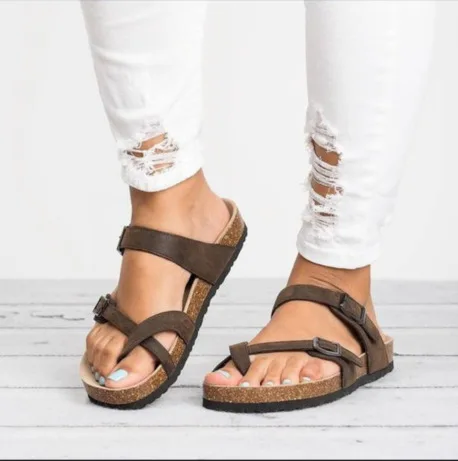 

Mujer Sandalias de verano de talla grande 43 Sandalias planas para mujer de cuero PU Flip Flop Casual zapatos de playa